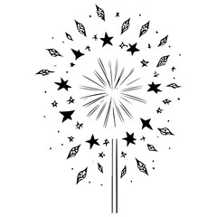 Stylized explosion of stars and fragments, a minimalist celestial fireworks display