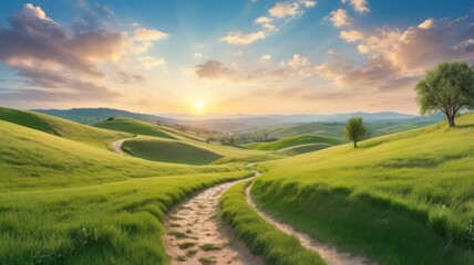 Obraz premium landscape with green field and blue sky