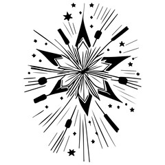 Obraz premium Abstract starburst design with stylized geometric shapes in monochrome brilliance