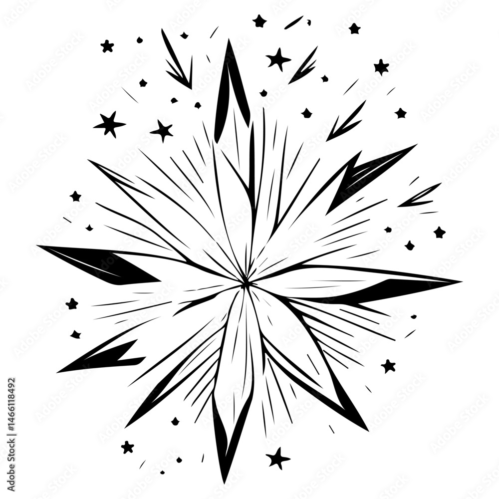 Poster monochromatic starburst design: abstract celestial radiance with angular elements
