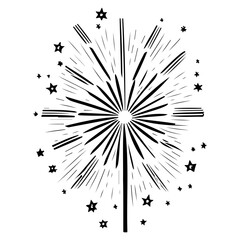 Stylized fireworks explosion with stars, abstract festive celebration design