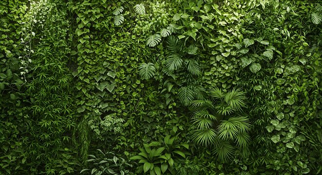 Lush vertical garden wall featuring diverse foliage.