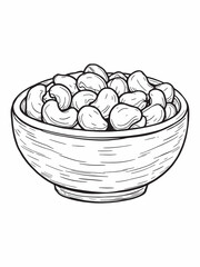 Cashews in a wooden bowl line art design.eps