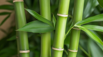 Obraz premium Lush Green Bamboo Stalks with Vibrant Leaves Nature's Serenity