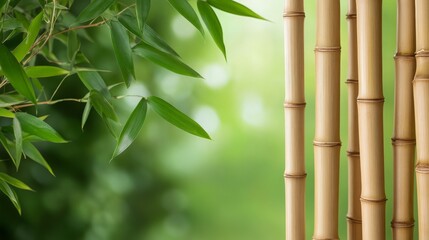 Lush Green Bamboo Leaves and Stalks against a Soft Blurred Background Perfect for Zen and Nature Themes