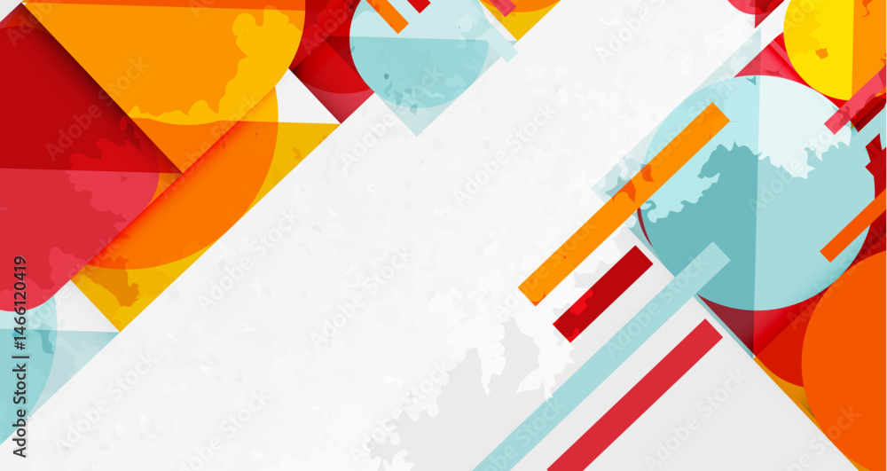 Aufkleber Abstract geometric shapes overlap, creating vibrant colorful composition. Texture suggests digital design, modern aesthetic.