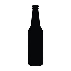 beer bottle vector silhouette icon, black and white illustration of drinks.