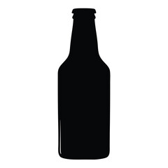 beer bottle vector silhouette icon, black and white illustration of drinks.