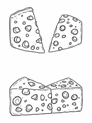 cheese line art drawing of delicious dairy treat.eps