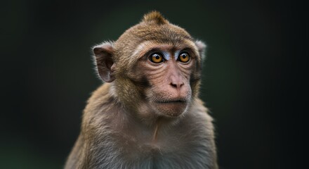 Fototapeta premium Monkey Portrait: Pensive Gaze, Dark Background, Wildlife Photography