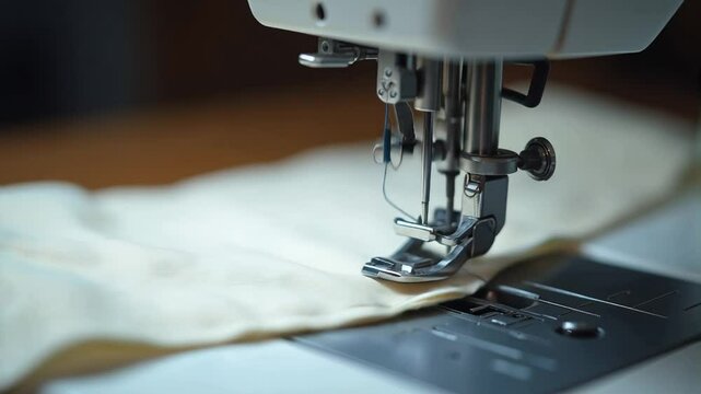 close up of sewing machine working on fabric