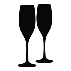 champagne flute vector silhouette icon, black and white illustration of drinks.