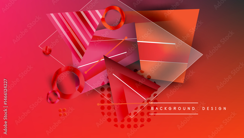 Poster Abstract geometric composition. Red gradients dominate, shapes overlap creating dynamic visual effect. Modern design elements present.