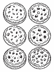 Chocolate cookies with cream filling line art design.eps