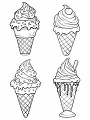 chocolate vanilla and strawberry flavor line art design.eps