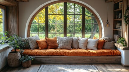Cozy Autumnal Window Seat: Rustic Charm and Tranquil Views