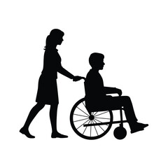 Fototapeta premium Woman Assisting Person in Wheelchair Silhouette Illustration