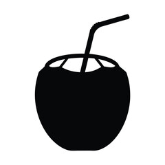coconut drink vector silhouette icon, black and white illustration of drinks.