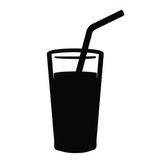 Obraz premium drinking straw in glass vector silhouette icon, black and white illustration of drinks.