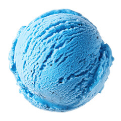 Blue ice cream scoop close up isolated on transparent background