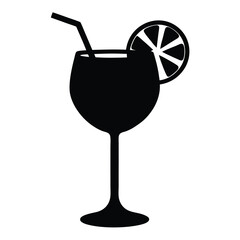 gin and tonic vector silhouette icon, black and white illustration of drinks.