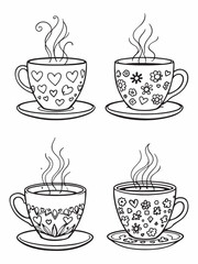 coffee cup artistic line art illustration on white.eps