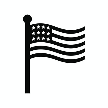 Simple Black and White American Flag Icon on Pole