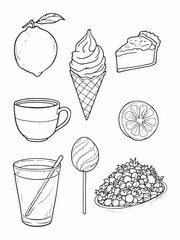 Collection of various lemon foods line art drawing.eps