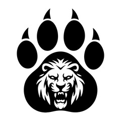 Fototapeta premium Fierce Lion in Paw Print Design. Ideal for use as a tattoo, icon, web graphic design, and infographic concepts.