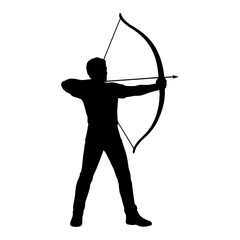 Focused Archer in Action. Ideal for use as a tattoo, icon, web graphic design, and infographic concepts."