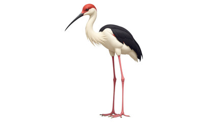 Fototapeta premium Majestic red-crowned crane standing alone isolated on white background for luxury brand advertising campaigns, corporate presentations, and eco-tourism marketing materials with copy space for