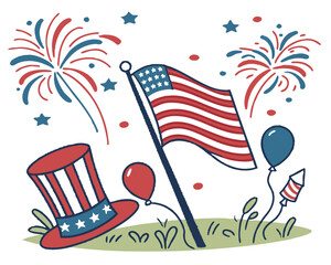 Fourth of July fireworks illuminate the night sky in a patriotic celebration of US independence day