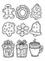 Colorful holiday cookies arranged line art festive pattern.eps