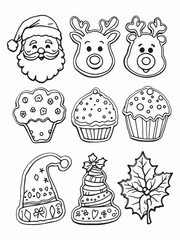 Colorful holiday cookies arranged line art artwork creation.eps