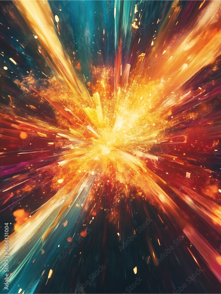 Poster cosmic explosion: a dramatic, swirling vortex of color explodes outwards, creating an awe-inspiring 