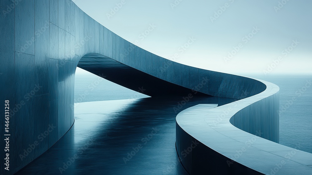 Poster oceanic passage architecture minimalist serenity coastal path perspective abstract design concrete s