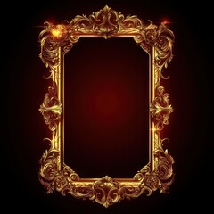 Ornate golden frame with floral carvings on dark background