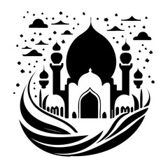 Majestic Islamic structure silhouette, embodying faith and cultural heritage