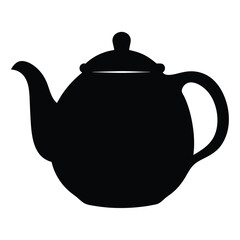 green tea pot vector silhouette icon, black and white illustration of drinks.