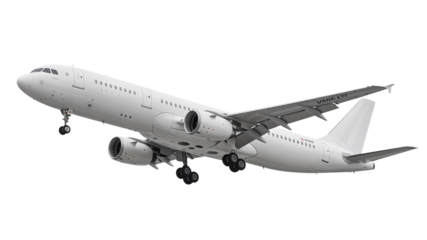 White Airplane in Flight with Extended Landing Gear