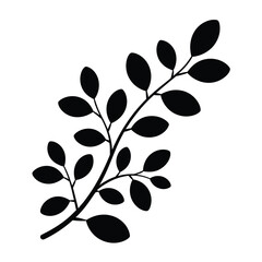 Simple Black Silhouette of a Branch with Leaves