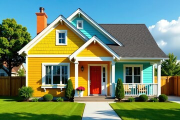 Brightly colored exterior house freshly painted, building, home improvement, property
