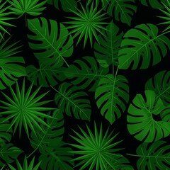 Seamless Tropical Leaf Pattern, Dark Green Foliage