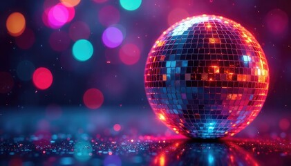 Obraz premium Close-up of a sparkling disco ball reflecting light , sparkle, event, festive