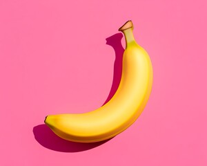 Single banana on vibrant pink background (1)