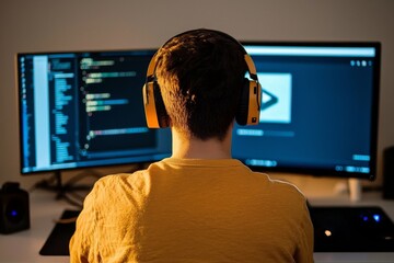 Enhancing productivity with headphones in a creative environment.