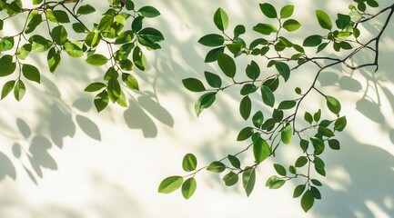 Obraz premium Green leaves cast shadows on a pale wall