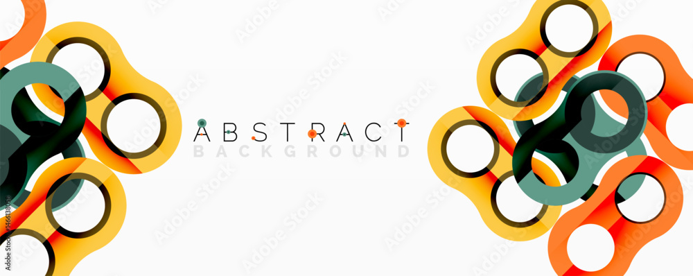 Poster Modern abstract design. Overlapping circles create dynamic visual texture. Orange, teal, yellow hues dominate composition. Minimalist style.