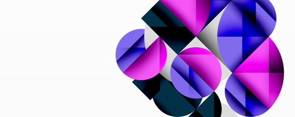 Obraz premium Abstract geometric shapes overlap, creating vibrant pinks, purples, blues. Minimalist design on white background. Modern composition.