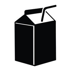 juice box vector silhouette icon, black and white illustration of drinks.